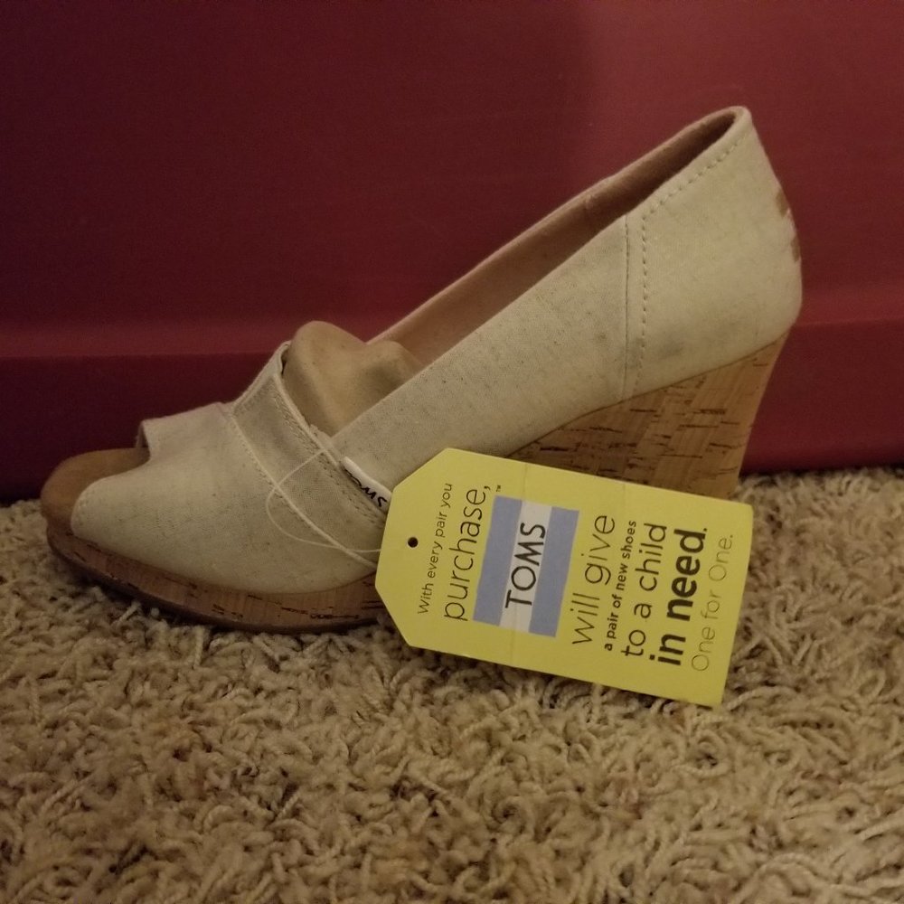Gold Shimmer Canvas Wedges by Toms